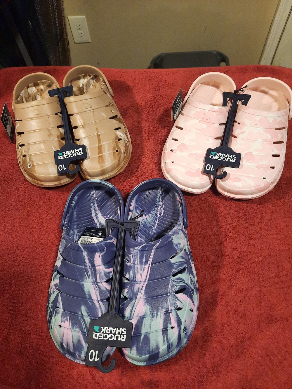 Rugged Shark Women's Summer Sandal/slide Bundle Of 3 Pair Pink, Purple, Brown